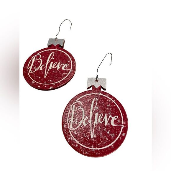 Believe Ornament Set of 2 Metal Wood NWOT - Picture 1 of 4
